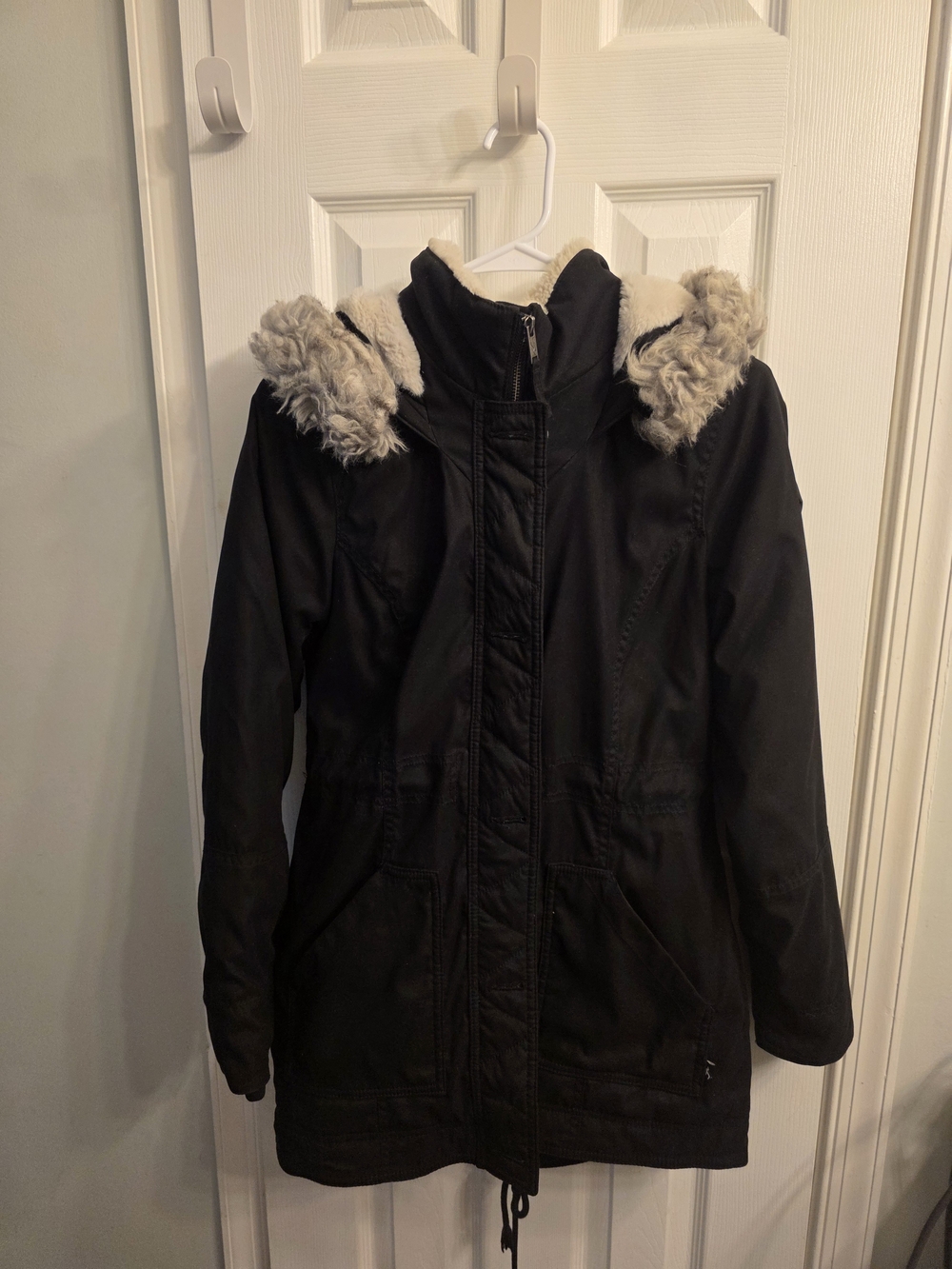Hollister Black Coat with Cream Faux-Fur Trim